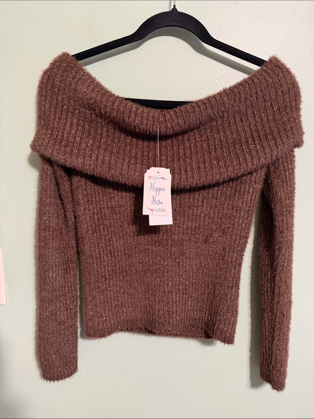 Hippie Rose Eyelash Metallic Cowl Neck Sweater Juniors M NWT